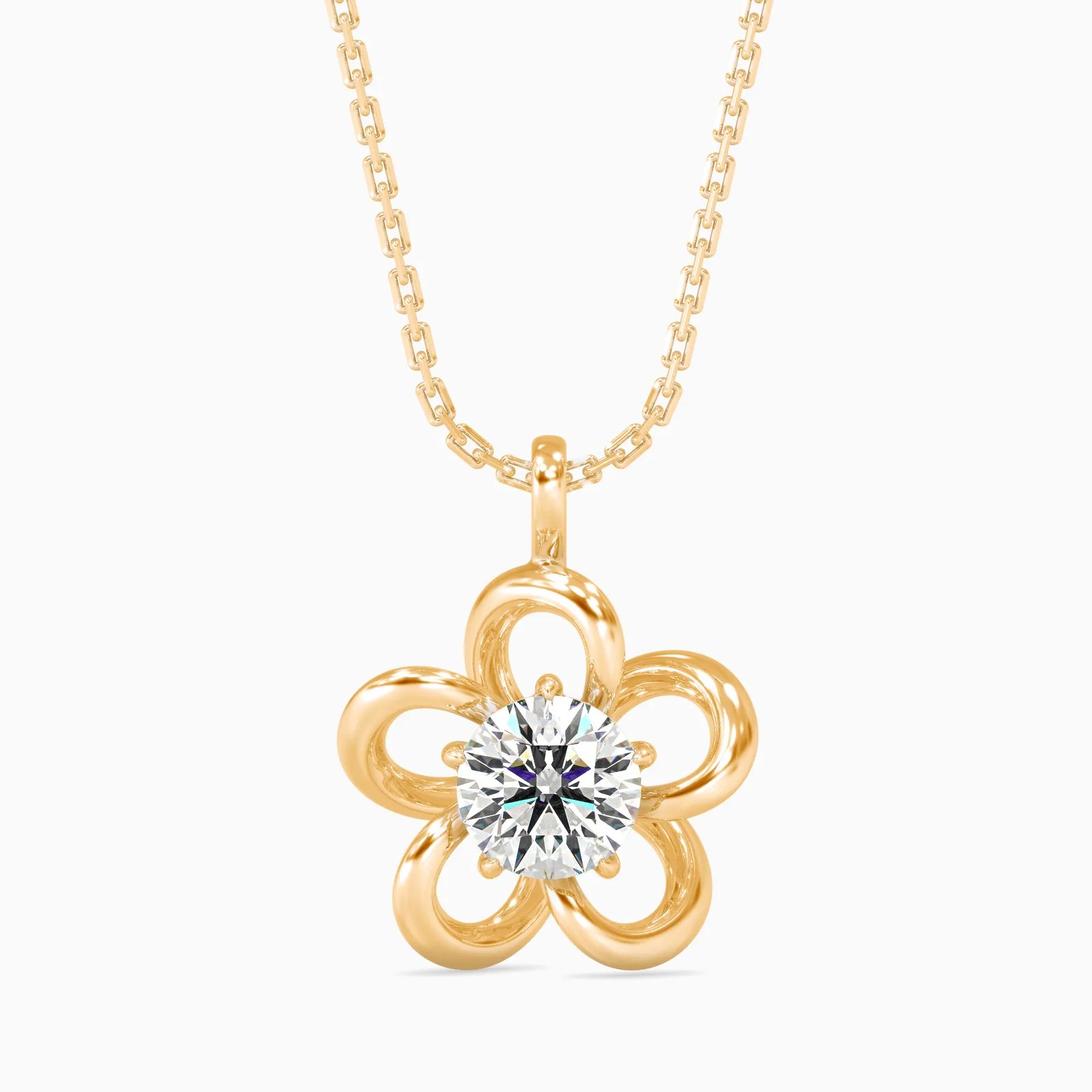Open Petal Flower Round Diamond Solitaire Pendant, view 1
