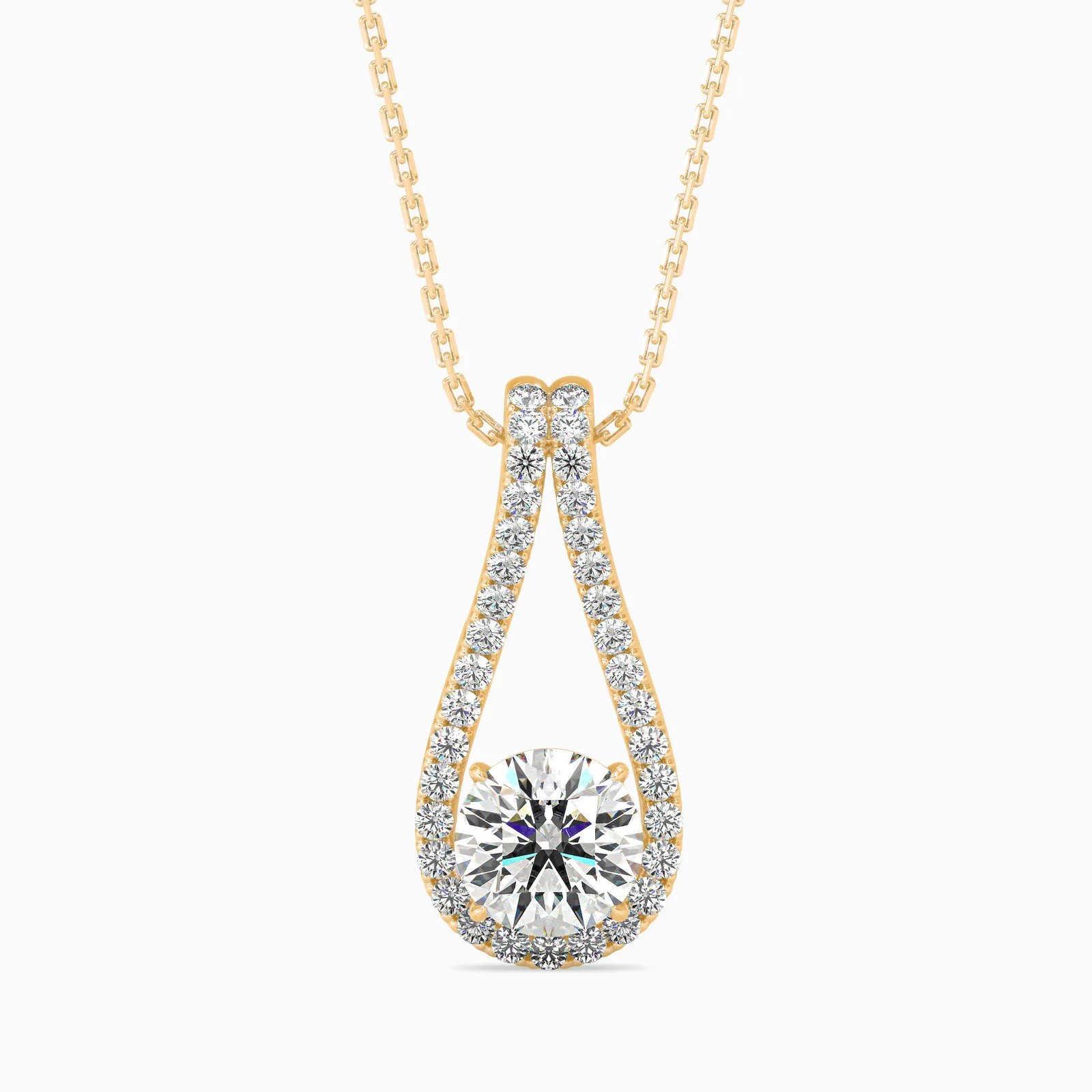 Pave Loop Drop Round Diamond Pendant, view 1