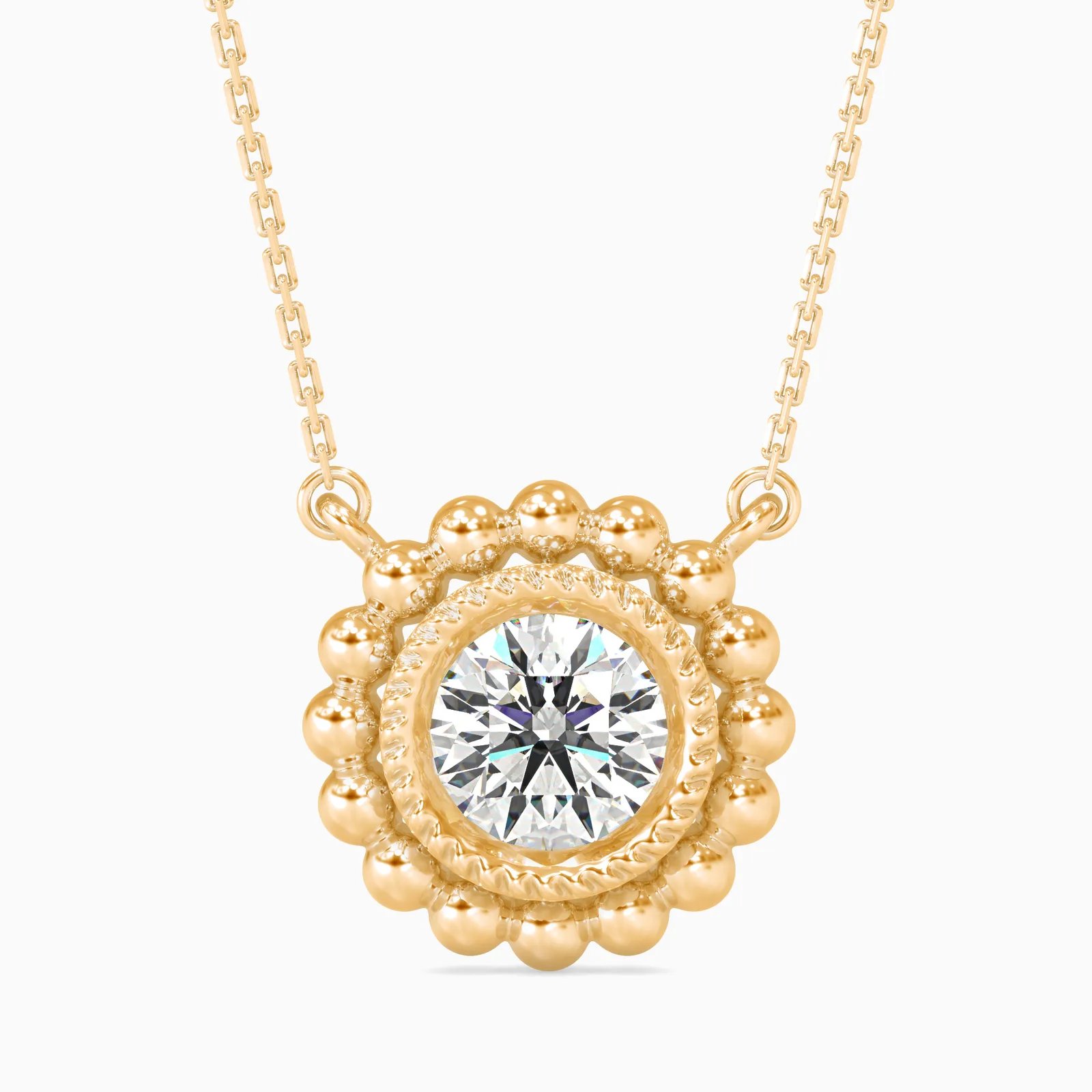 Beaded Halo Bezel-Set Round Diamond Pendant, view 1